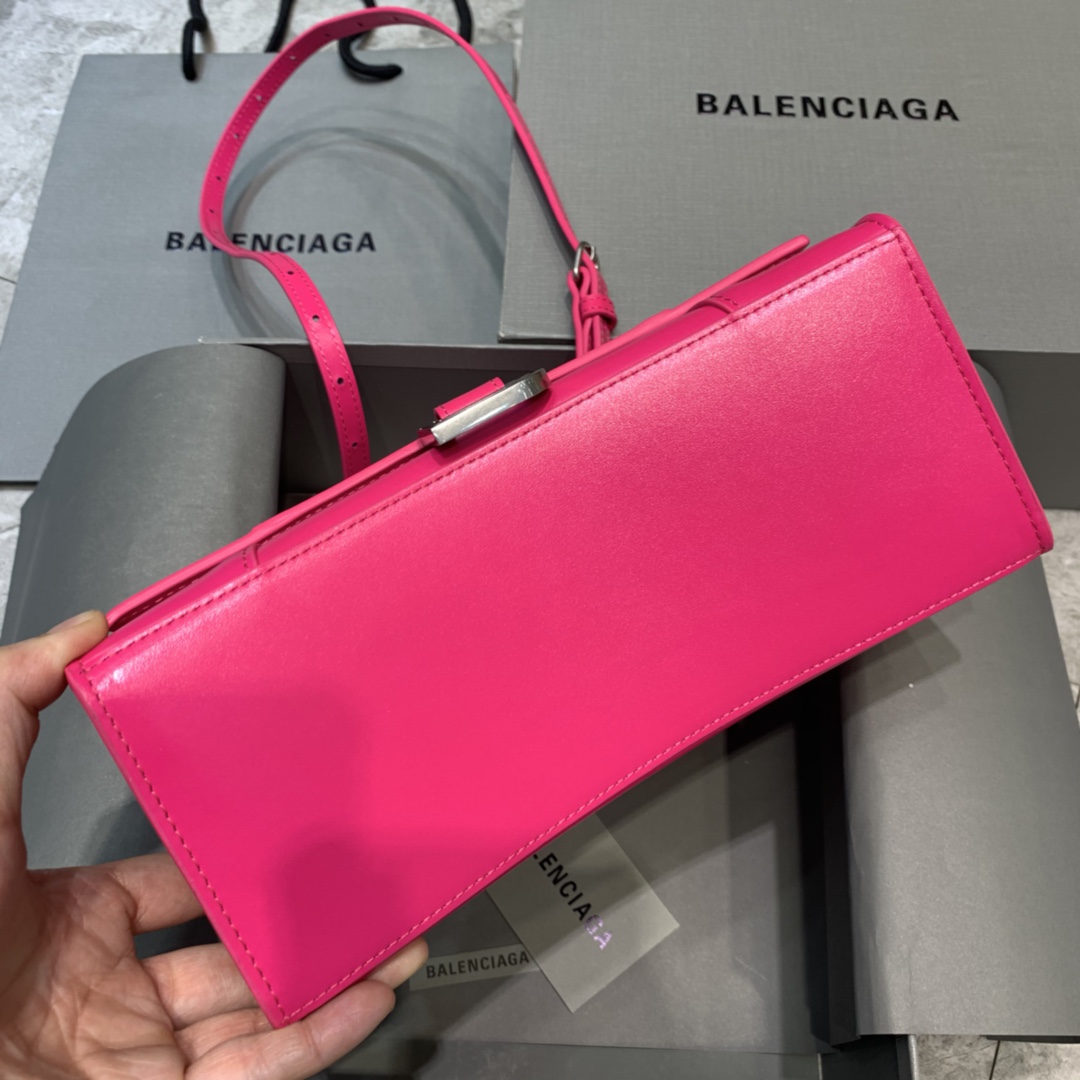 Balenciaga Hourglass Small Handbag Box Calfskin Shoulder Bag Red/Silver